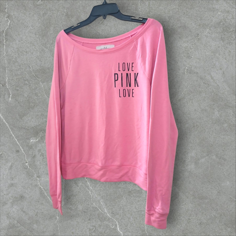 PINK Victoria's Secret Love Pink Graphic Sweatshirt Off Shoulder/ Wide Shoulder
